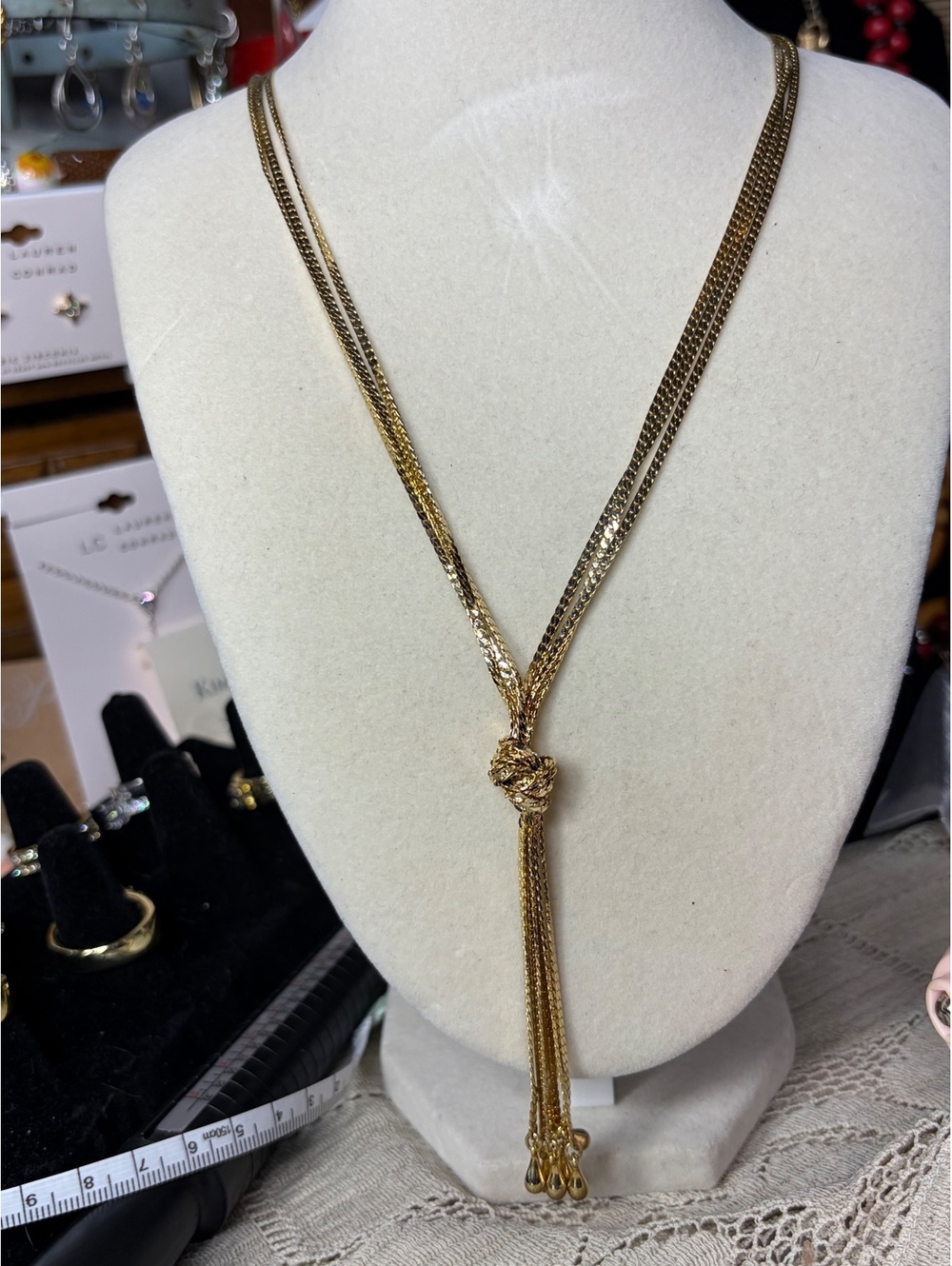 Gold Tone Tassel Lariat Necklace